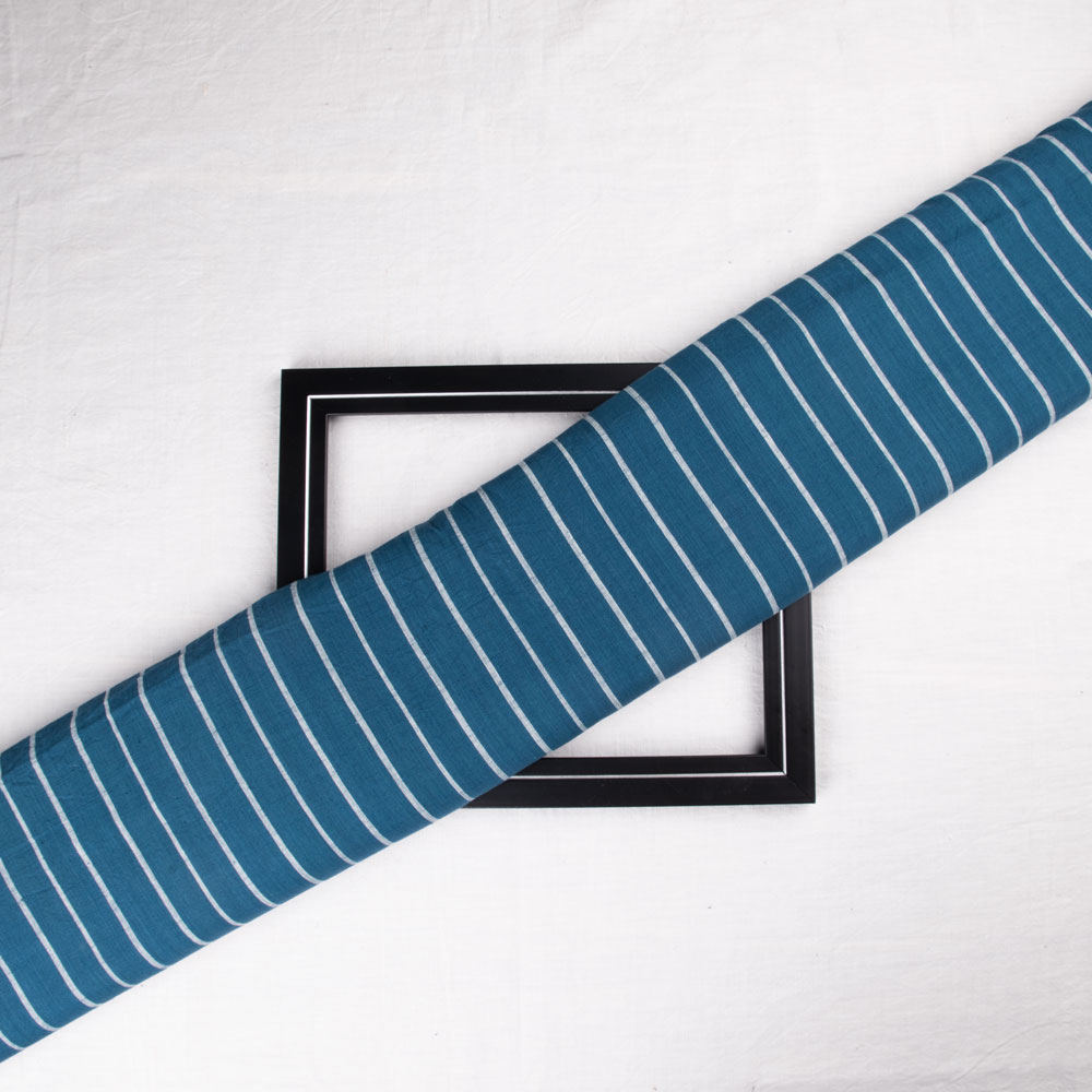 Stripe Blue Pure Cotton 109 GSM Handwoven Fabric