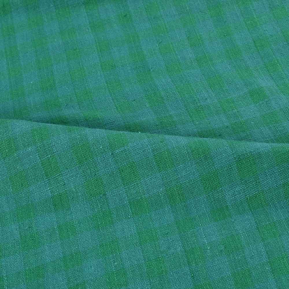 CHECK GREEN PURE KHADI 125 GSM HANDWOVEN FABRIC