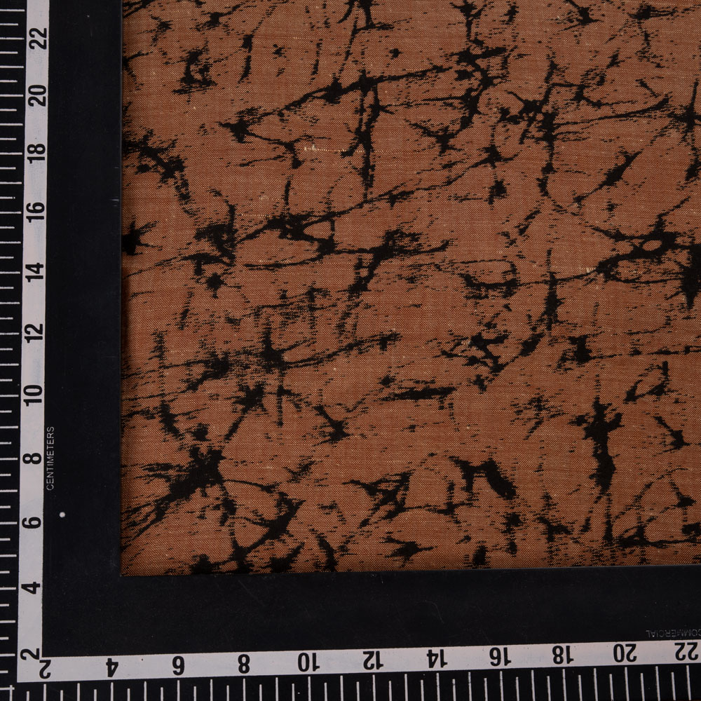 ABSTRACT BROWN SCREENPRINTED COTTON KHADI 82 GSM HANDWOVEN FABRIC