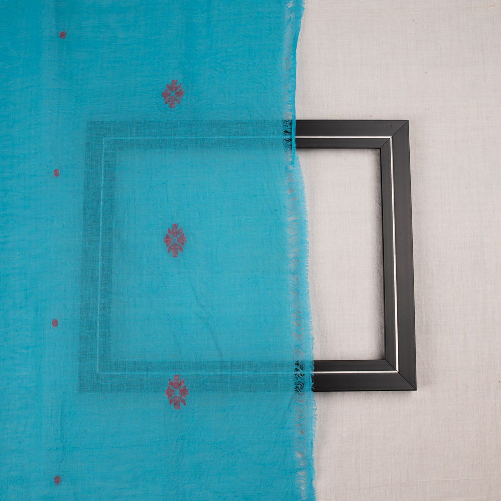 GEOMETRIC BLUE JAMDANI PURE COTTON 55 GSM FABRIC