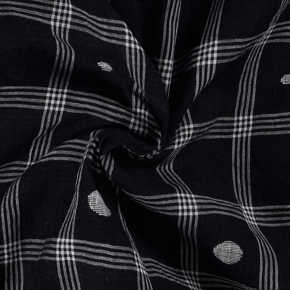 Geometric Check Black Jamdani Pure Cotton 54 GSM Handwoven Fabric