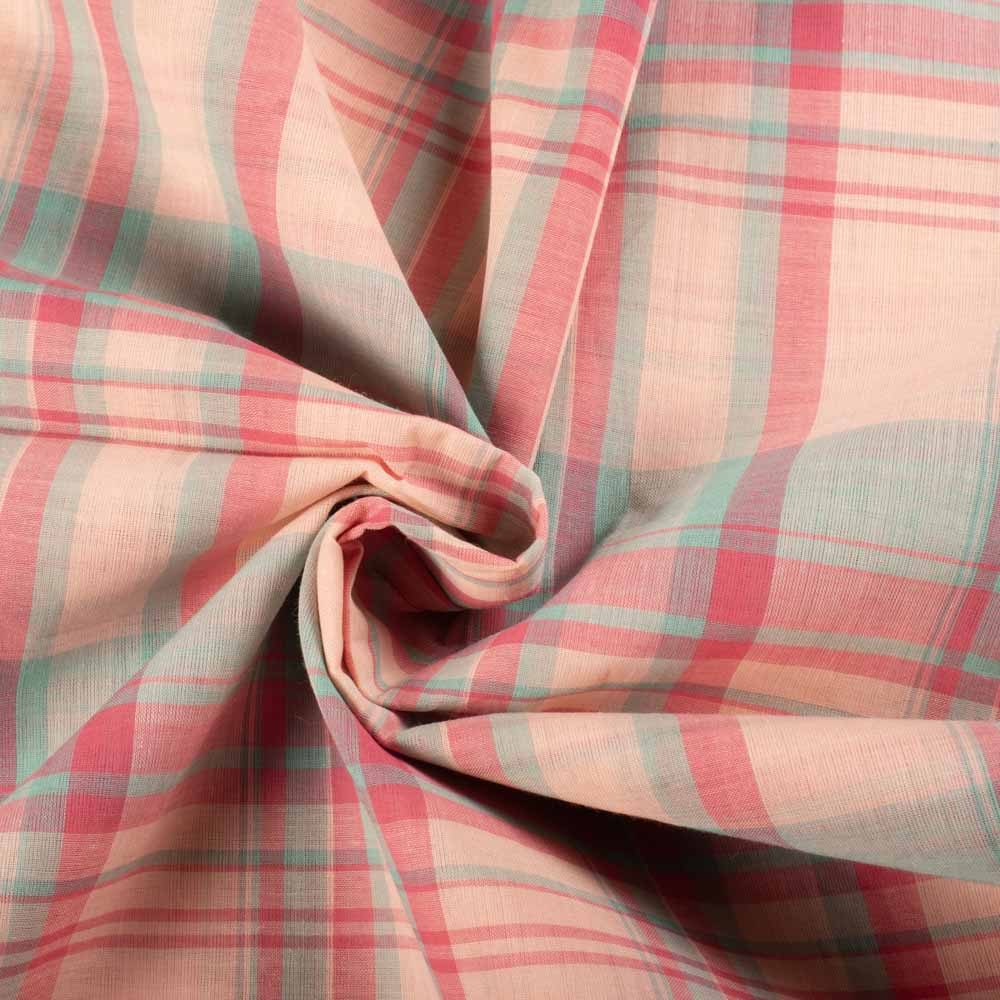 Check Multicolor 65 GSM Pure Cotton Handwoven Fabric 920