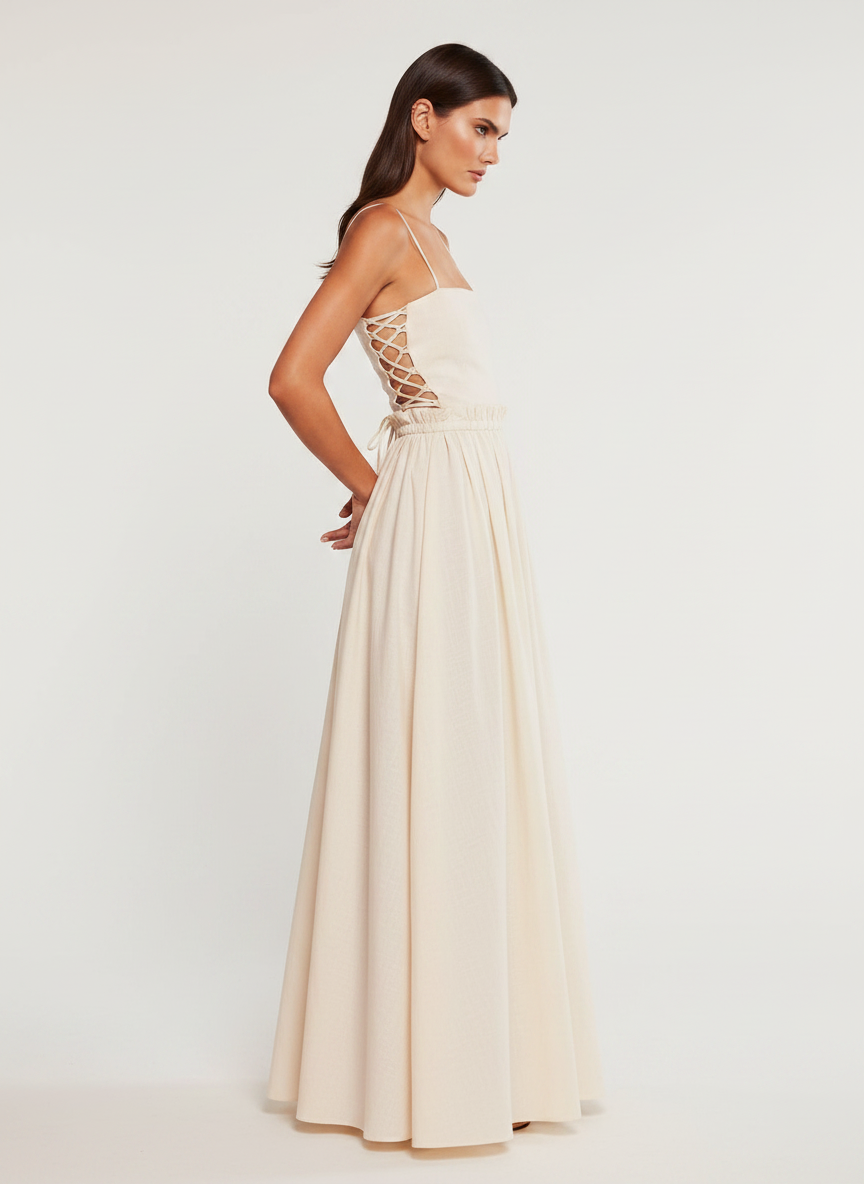 Side Bodice Tied Long Dress