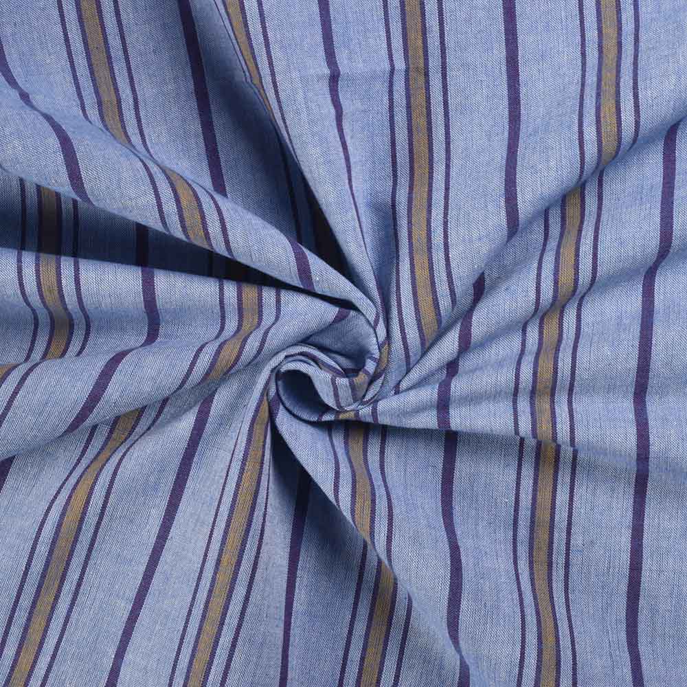 Stripe Blue & Yellow Pure Cotton Handwoven Fabric