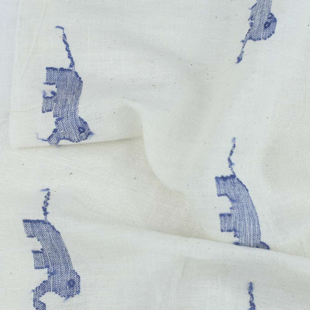 GEOMETRIC ELEPHANT CREAM JAMDANI PURE KHADI 118 GSM FABRIC