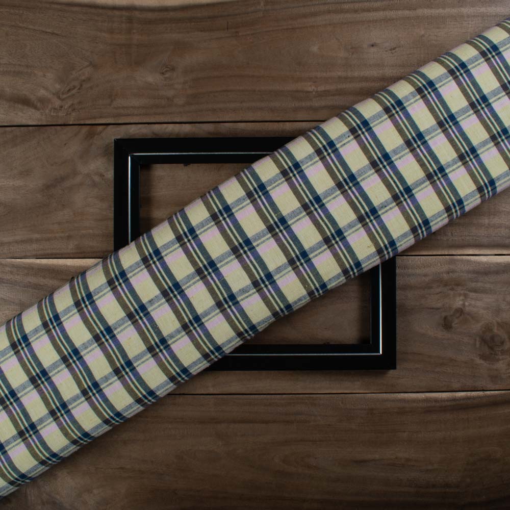 Check Multicolour Cotton Khadi 140 GSM Handwoven Fabric 753