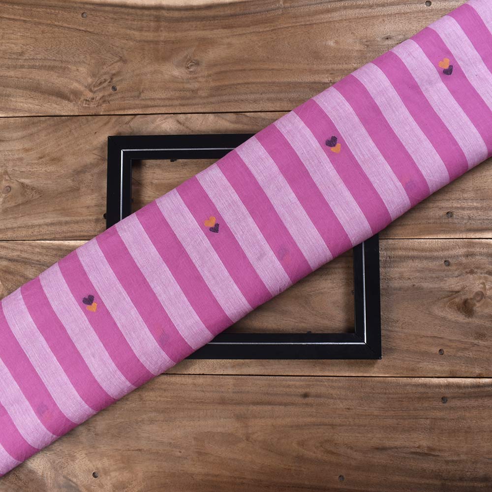 Stripe Pink Geometric Jamdani Pure Cotton 56 GSM Handwoven Fabric