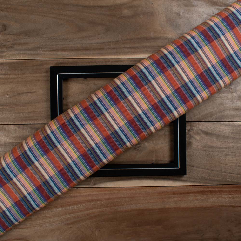 Multicolor Check Pure Cotton 80 GSM Handwoven Fabric