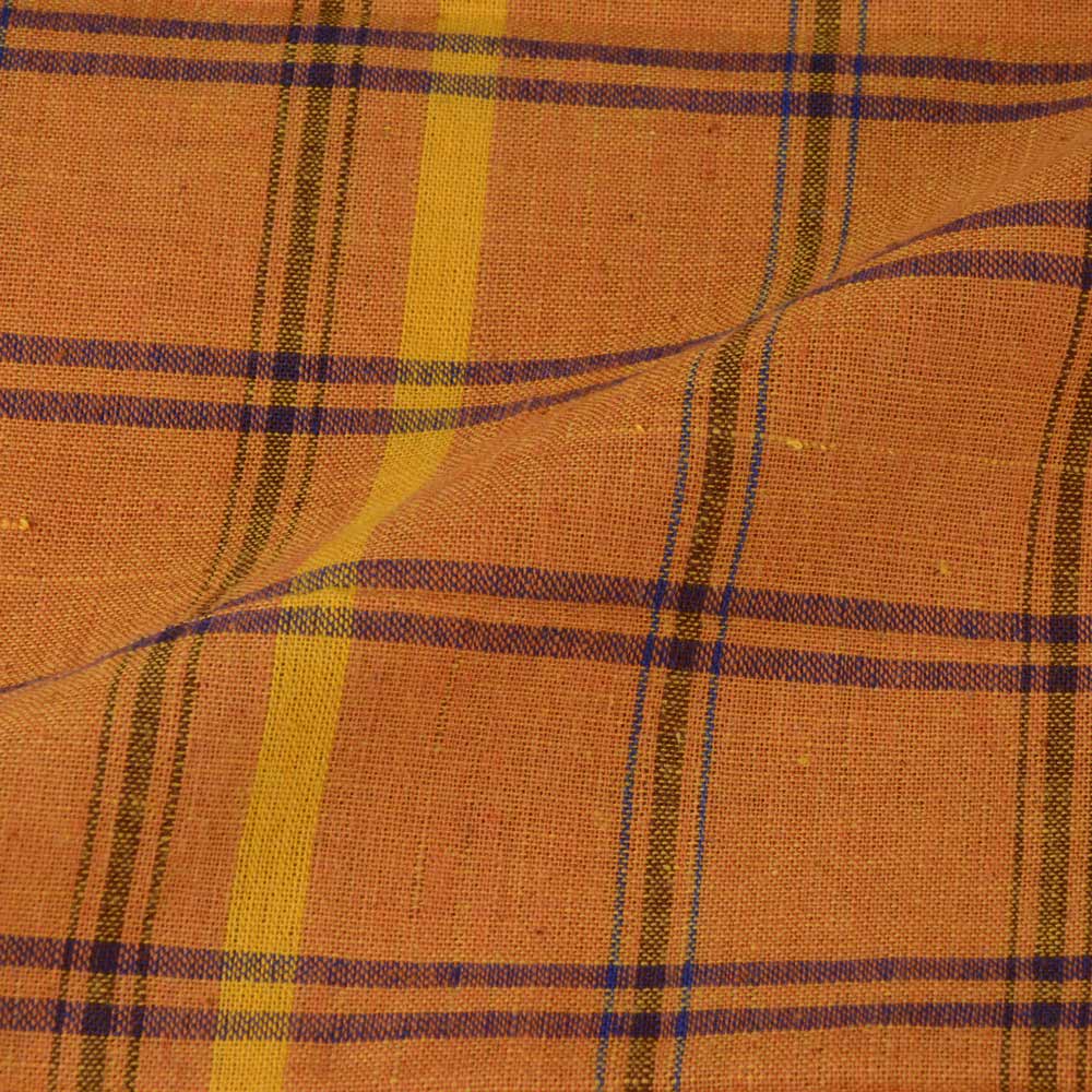 CHECK MUSTARD PURE COTTON 100 GSM HANDWOVEN FABRIC 149
