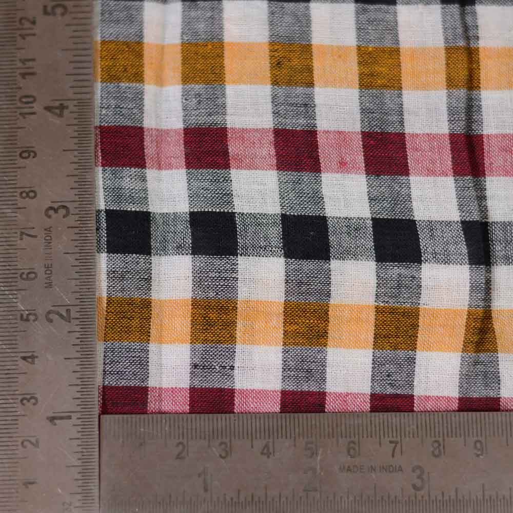 CHECK WHITE & MULTICOLOUR PURE COTTON 88 GSM HANDWOVEN FABRIC