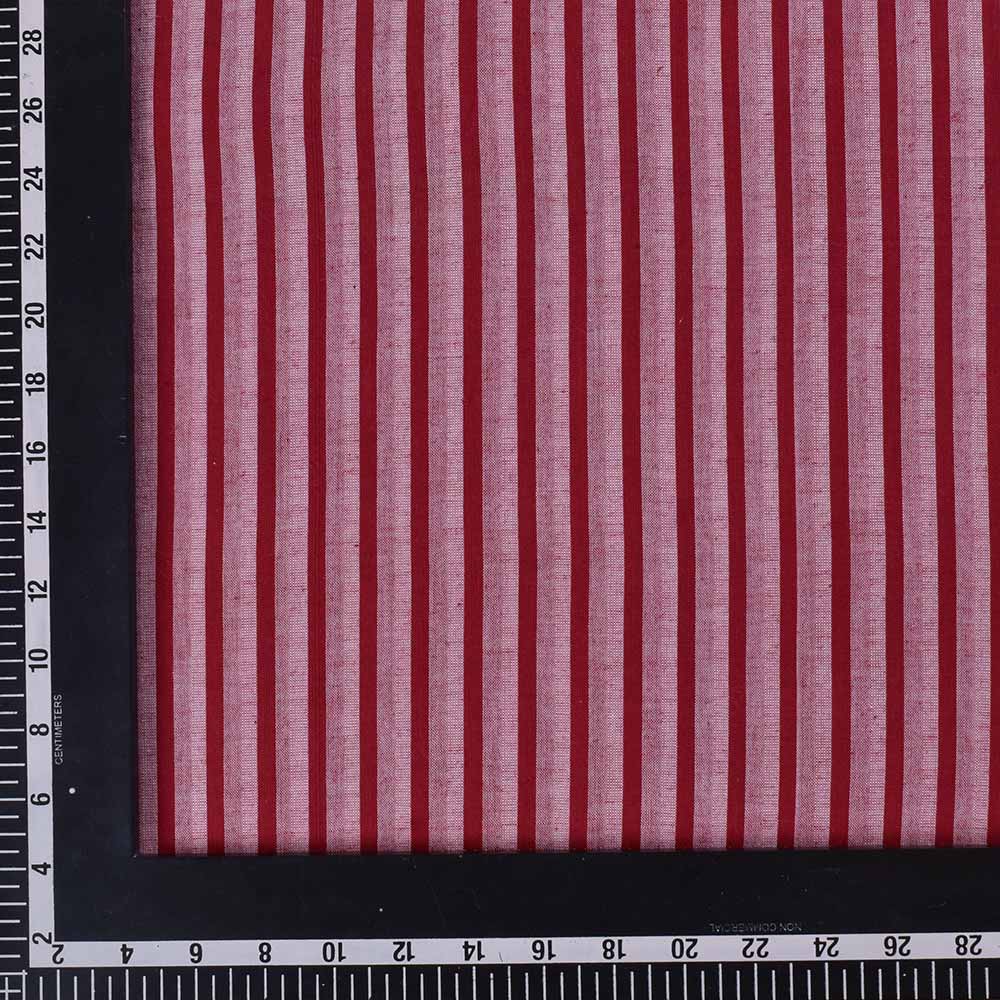 STRIPE RED PURE COTTON 100 GSM HANDWOVEN FABRIC