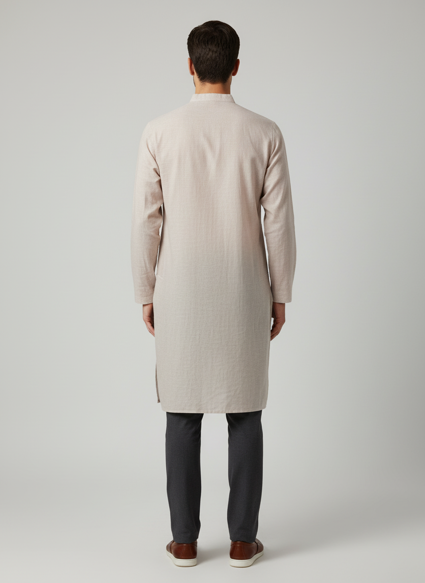 Band Collared Kurta With Popover Placket And Full Sleeves