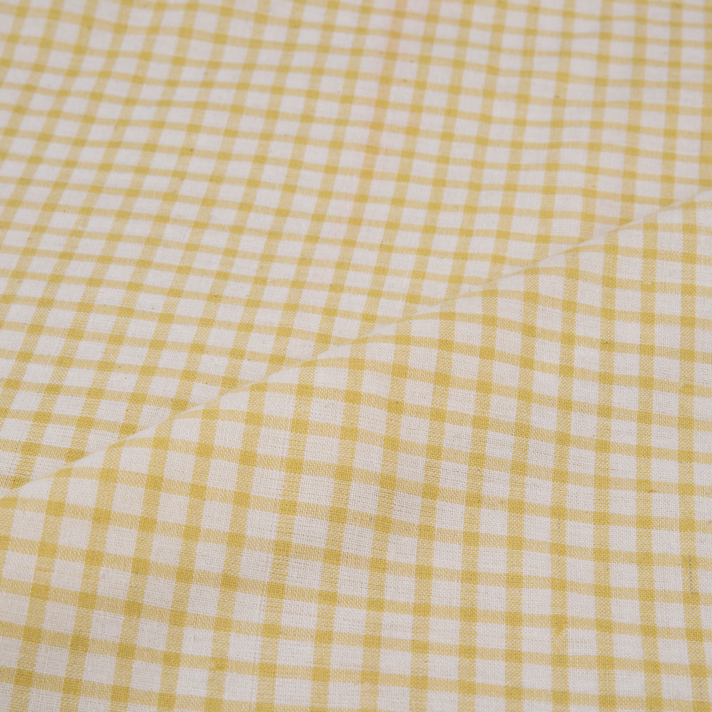 CHECK WHITE & YELLOW PURE COTTON 107 GSM HANDWOVEN FABRIC