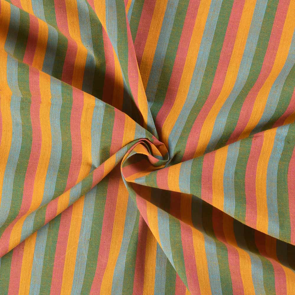 Stripe Multi Color Pure Cotton 80 GSM Handwoven Fabric 250