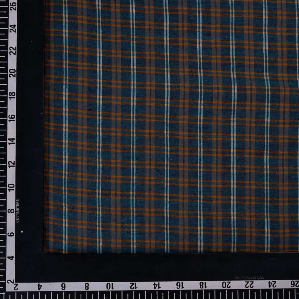 CHECK BLUE & BROWN PURE COTTON 68 GSM HANDWOVEN FABRIC