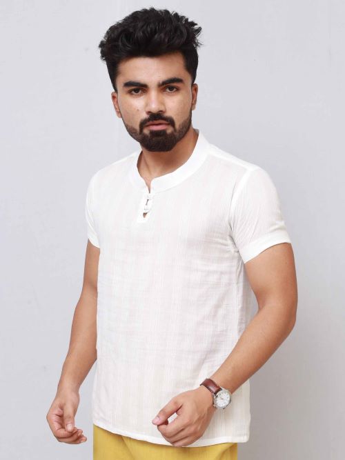 Mandarin Collar Tunic | White Stripe