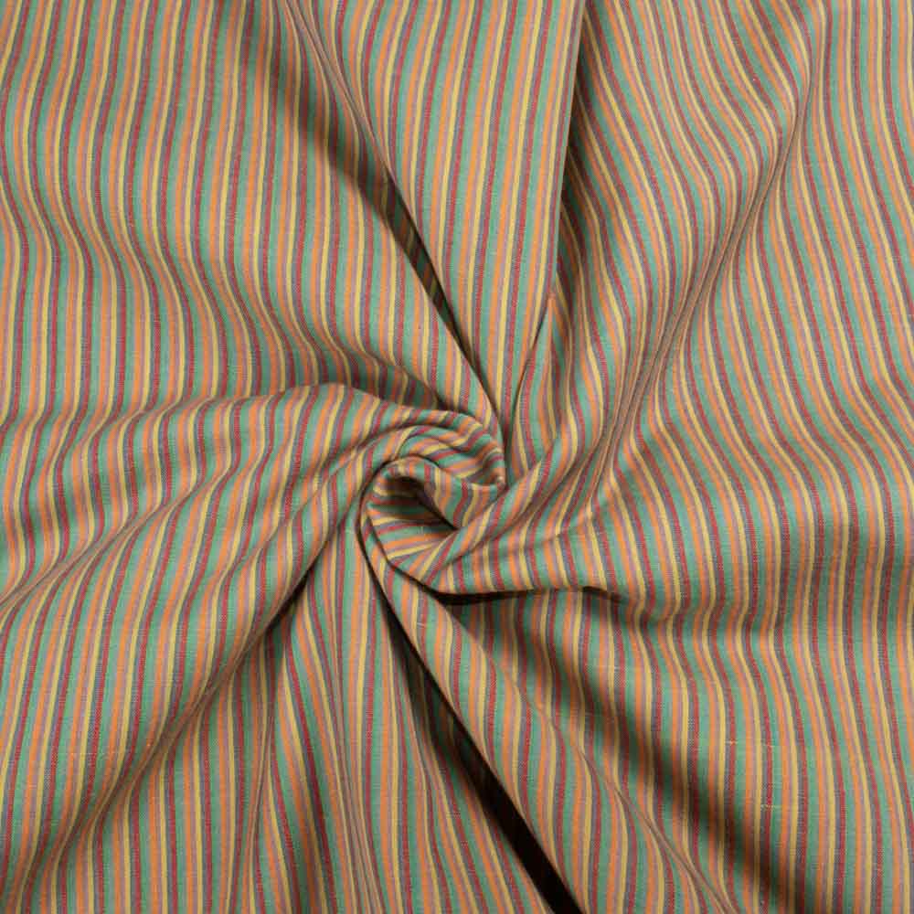 Stripe Yellow Multicolour Pure Cotton 70 GSM Handwoven Fabric