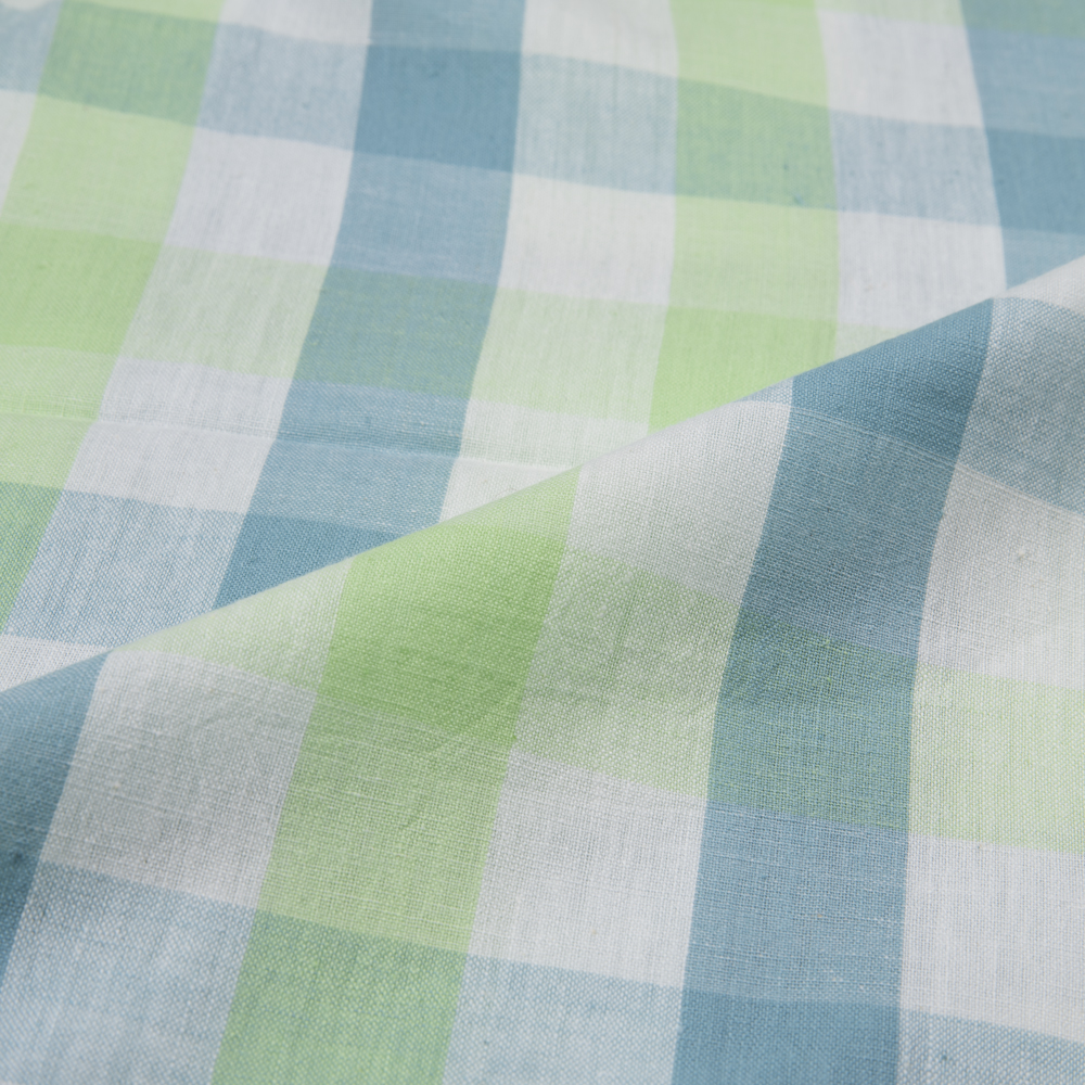 CHECK BLUE & GREEN PURE COTTON 90 GSM HANDWOVEN FABRIC