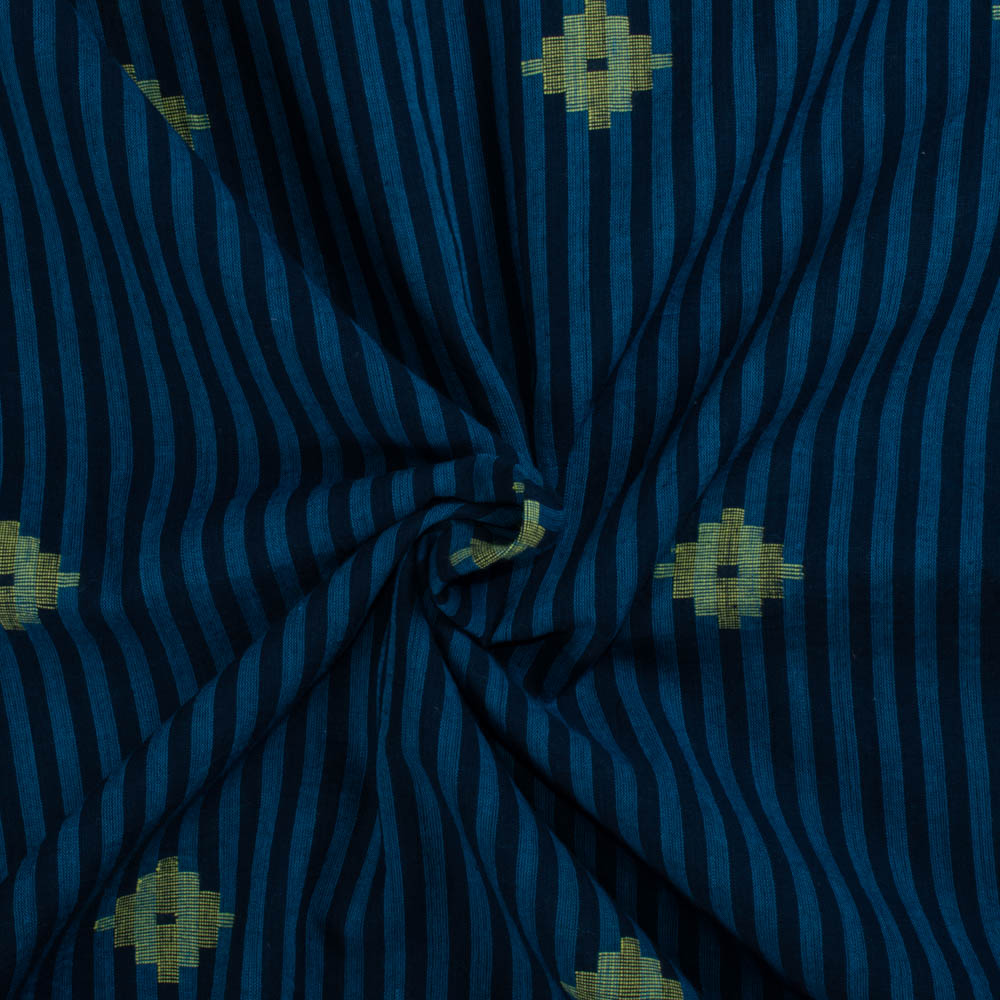 Stripe Blue Jamdani Pure Cotton 80 GSM Handwoven Fabric