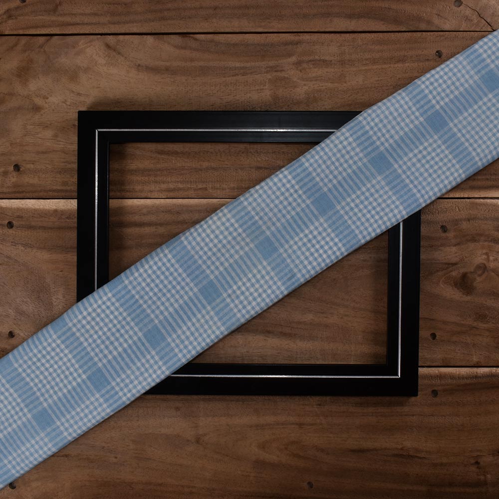 Check Light Blue Natural Indigo Dyed 62 GSM Handwoven Kora Fabric