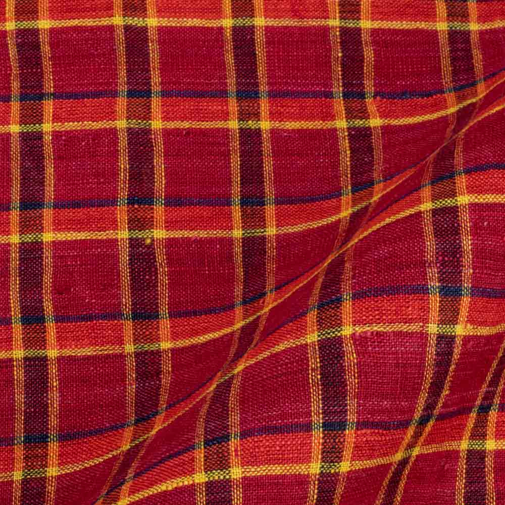 Check Red Pure Linen 135 GSM Handwoven Fabric