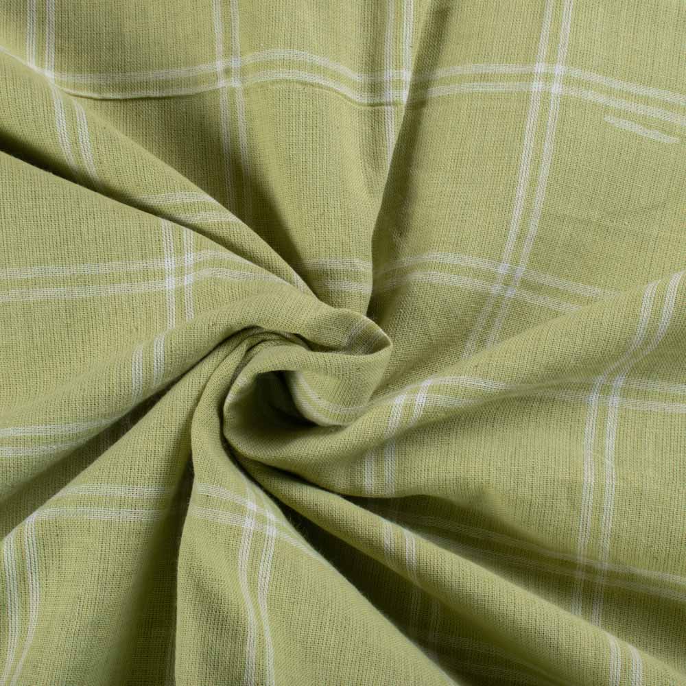 Lemon Green & White Check Pure Cotton 95 GSM Handwoven Fabric