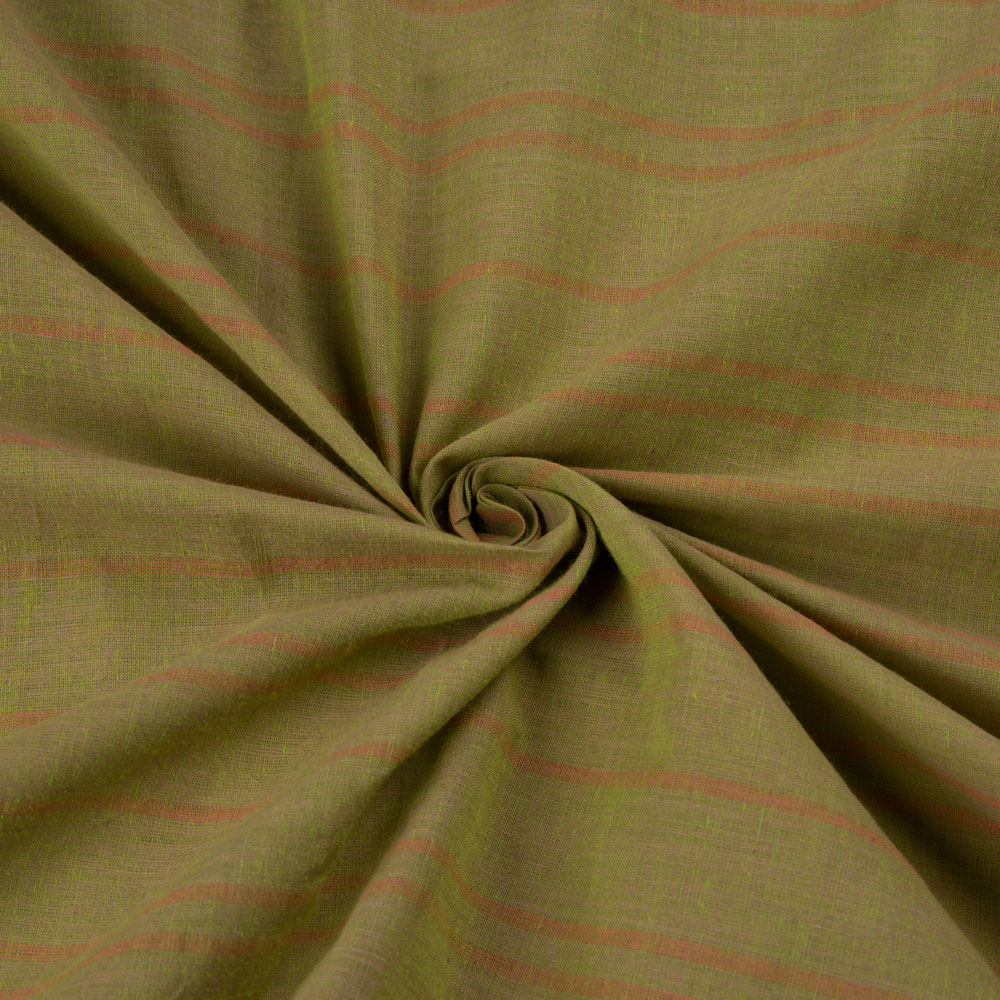 Stripe Olive Pure Cotton 56 GSM Handwoven Fabric