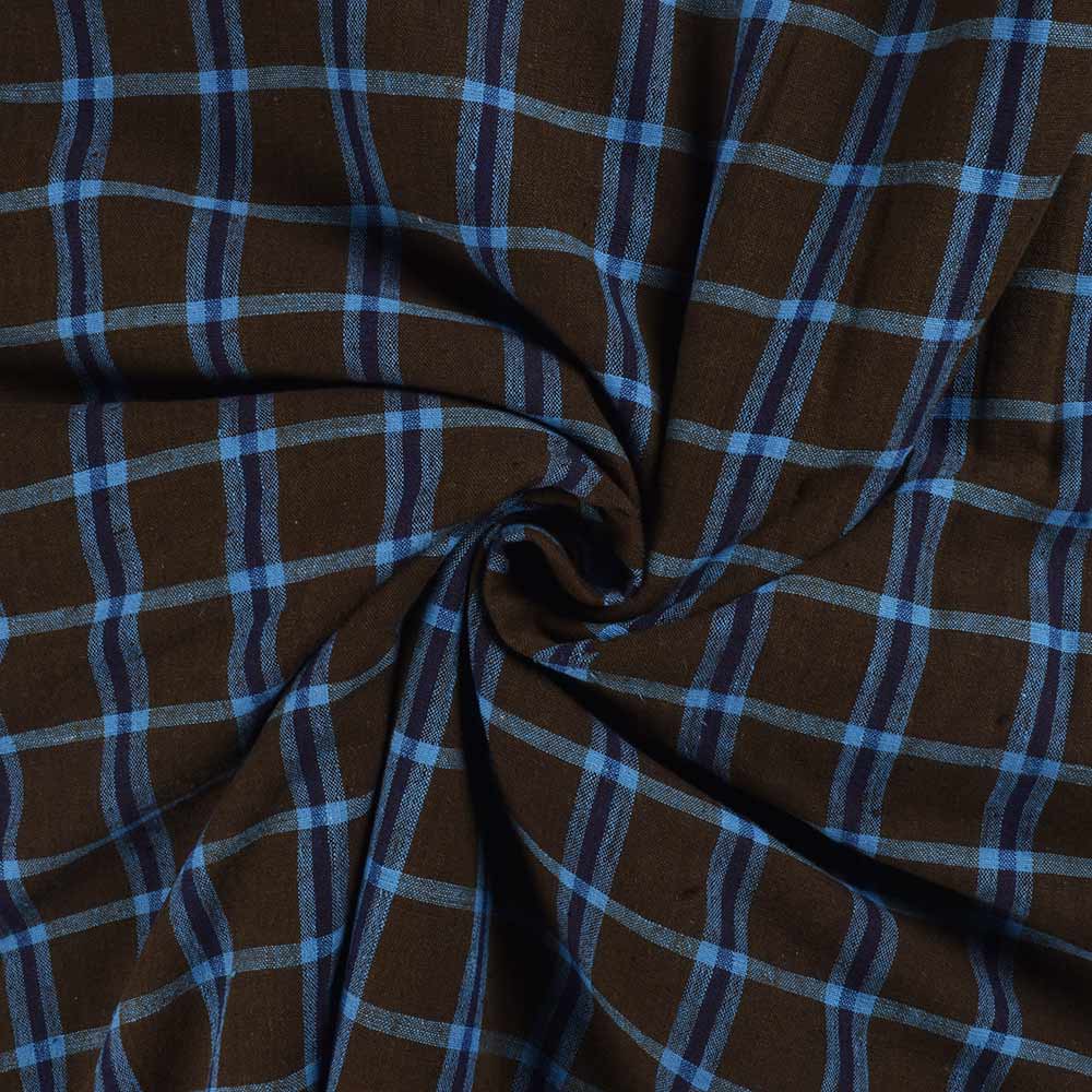 Check Brown & Blue Cotton Khadi 110 GSM Handwoven Fabric