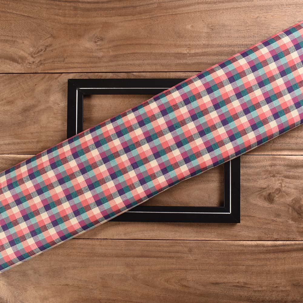 Check Multicolour Pure Cotton 100 GSM Handwoven Fabric 463