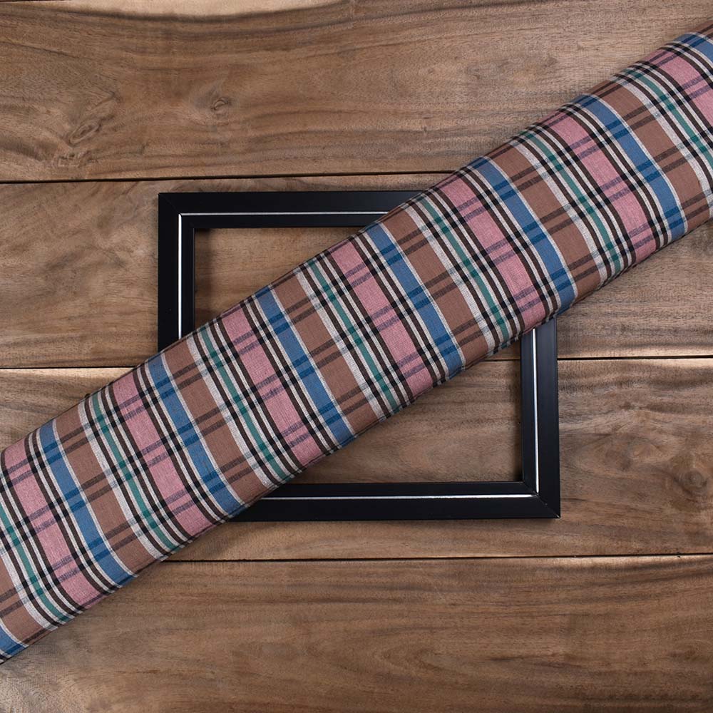 Check Multicolor Pure Cotton 100 GSM Handwoven Fabric 528