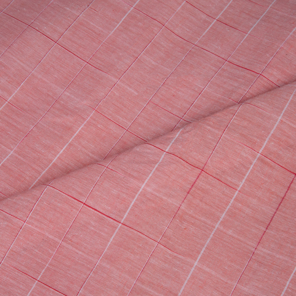 CHECK PINK YARN TIE DYE 66 GSM PURE COTTON FABRIC