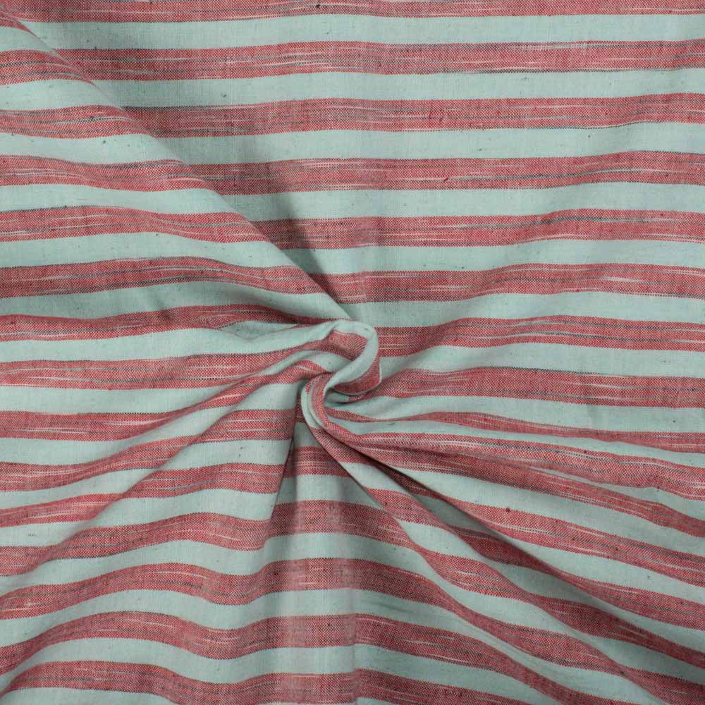 Stripe Sky Blue Red Tie Dye 130GSM Khadi Cotton Handwoven Fabric 78