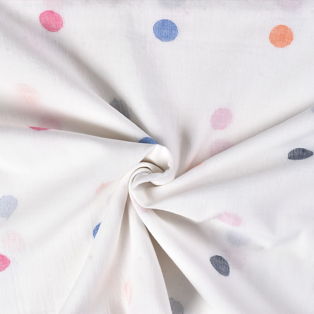 Polka Dot Multicolor Jamdani Pure Cotton 54 GSM Handwoven Fabric