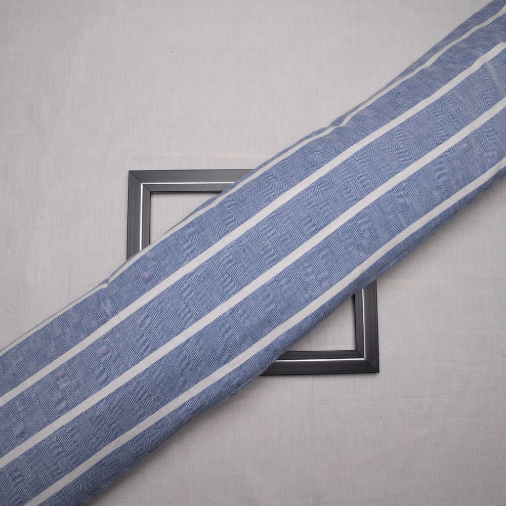 Stripe Diamond Twill Blue Jacquard Cotton Khadi 145 GSM Fabric