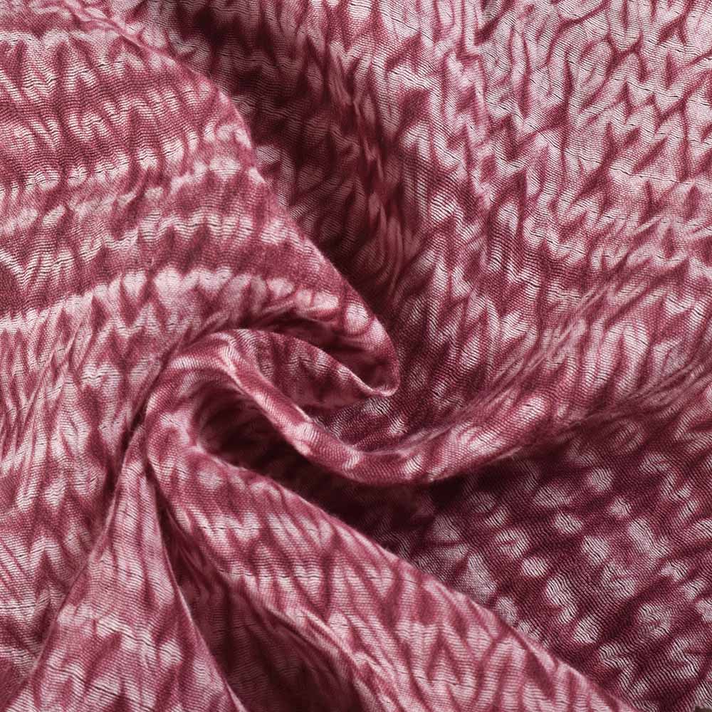 Abstract Dark Pink & White Shibori Cotton Silk 45 GSM Handwoven Fabric