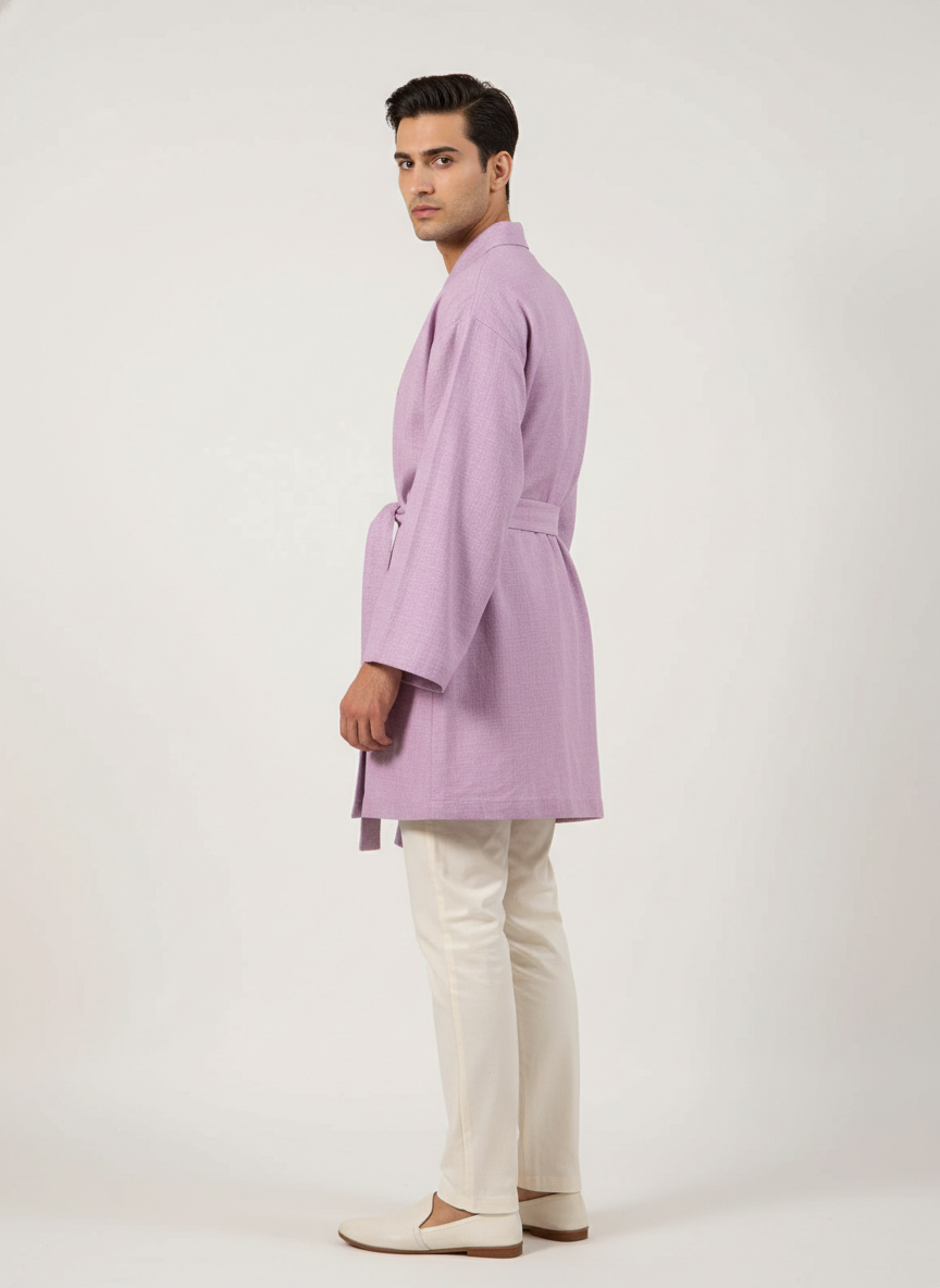 Collared Tie Up Kimono Coat