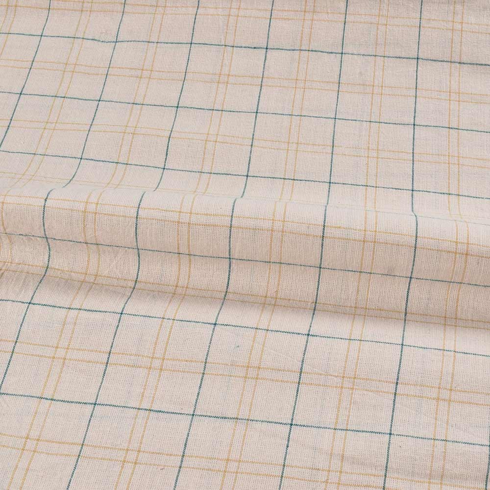 CHECK CREAM KHADI COTTON 96 GSM HANDWOVEN FABRIC