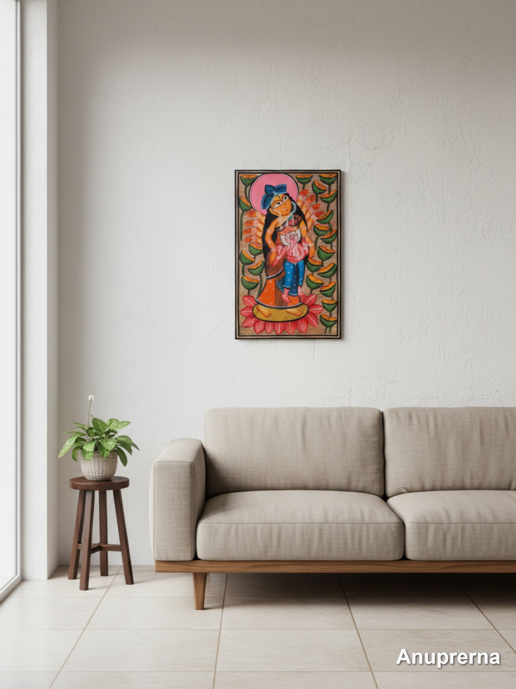 Maa Durga With Ganesha Pattachitra Wall Art Decor