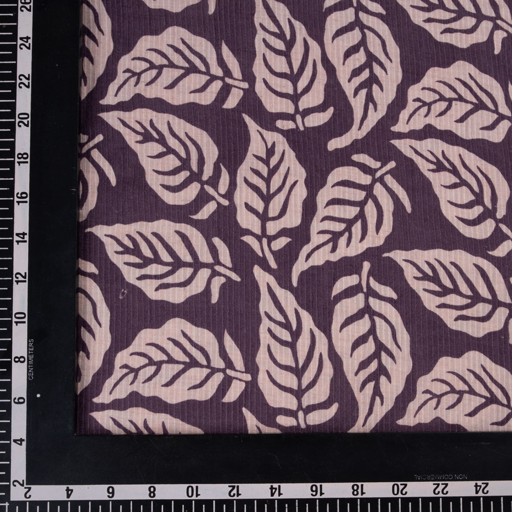 LEAFY PURPLE SCREENPRINTED COTTON KHADI 104 GSM HANDWOVEN FABRIC