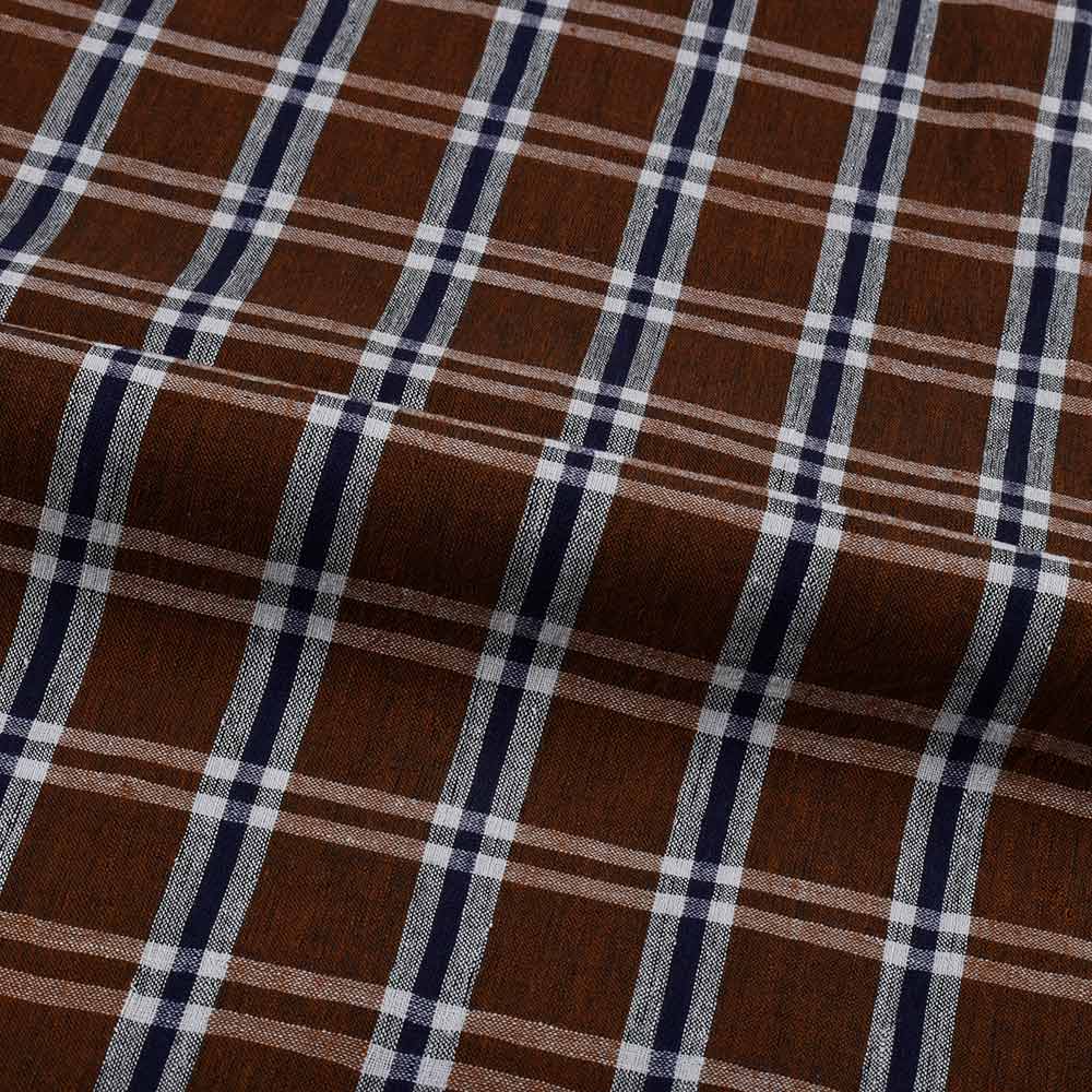 CHECK BROWN PURE COTTON 102 GSM HANDWOVEN FABRIC 342