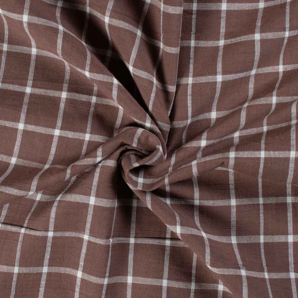 Brown & White Check Pure Cotton 105 GSM Handwoven Fabric