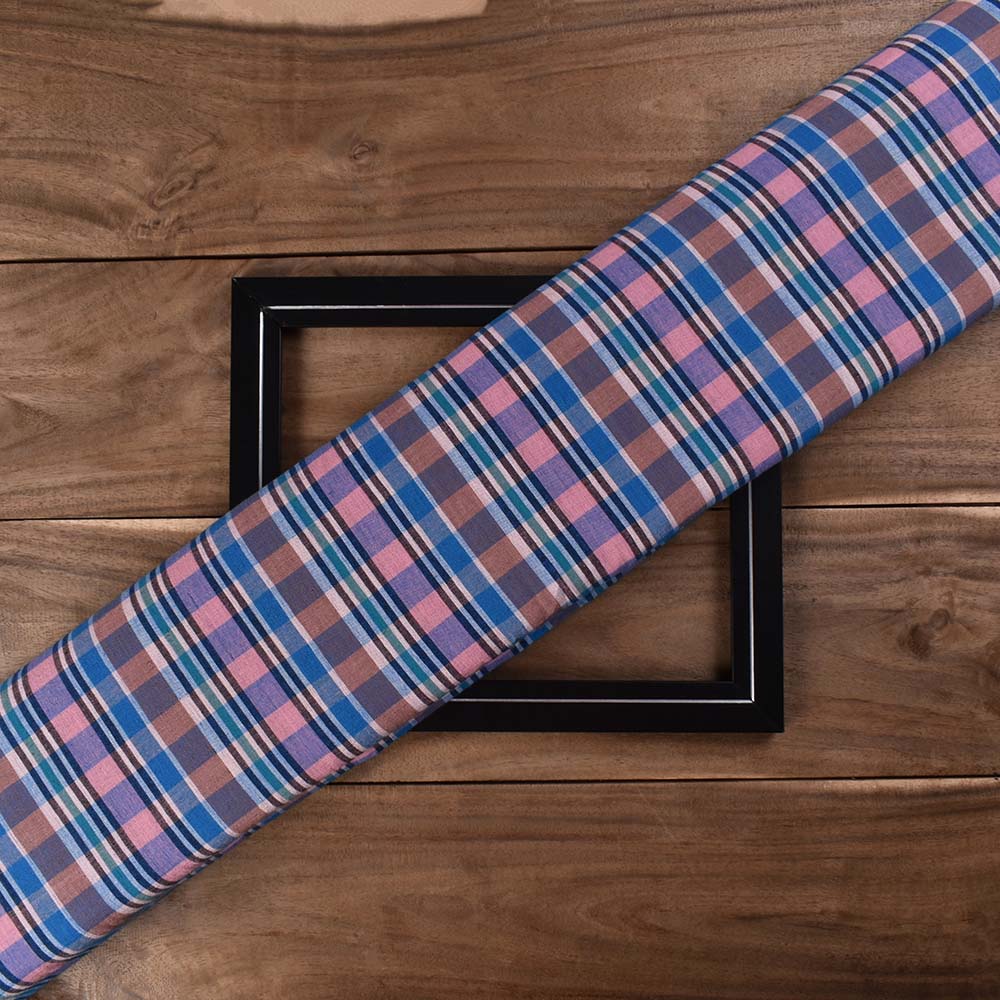 Check Multicolor Pure Cotton 95 GSM Handwoven Fabric 537