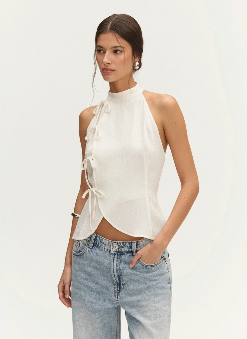 Across Ties Halter Neck Overlapped Top
