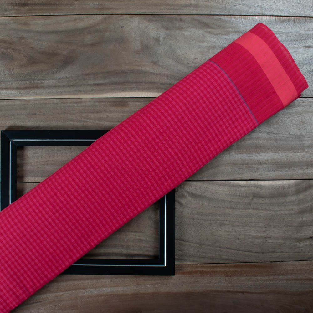 Check Red & Pink Pure Cotton 65 GSM Handwoven Fabric