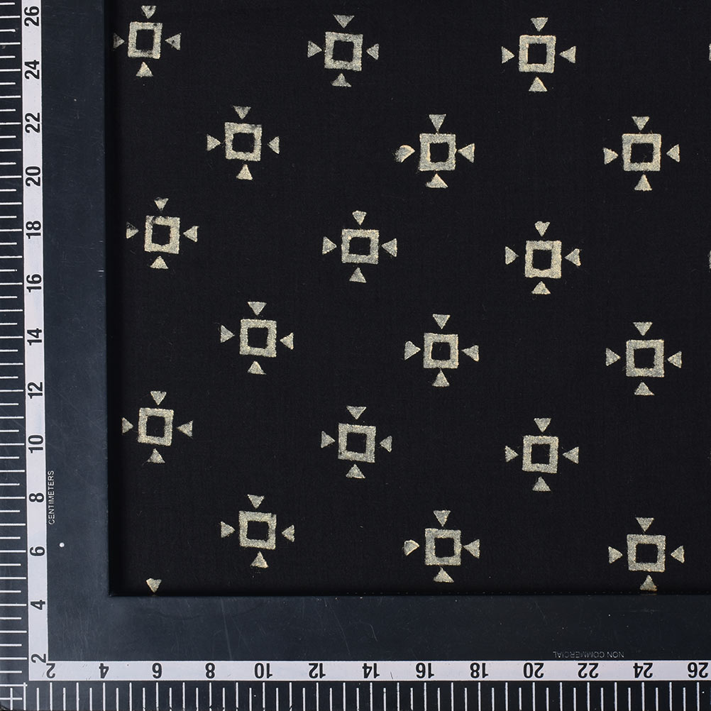 ABSTRACT BLACK BLOCK PRINTED PURE COTTON 65 GSM HANDWOVEN FABRIC