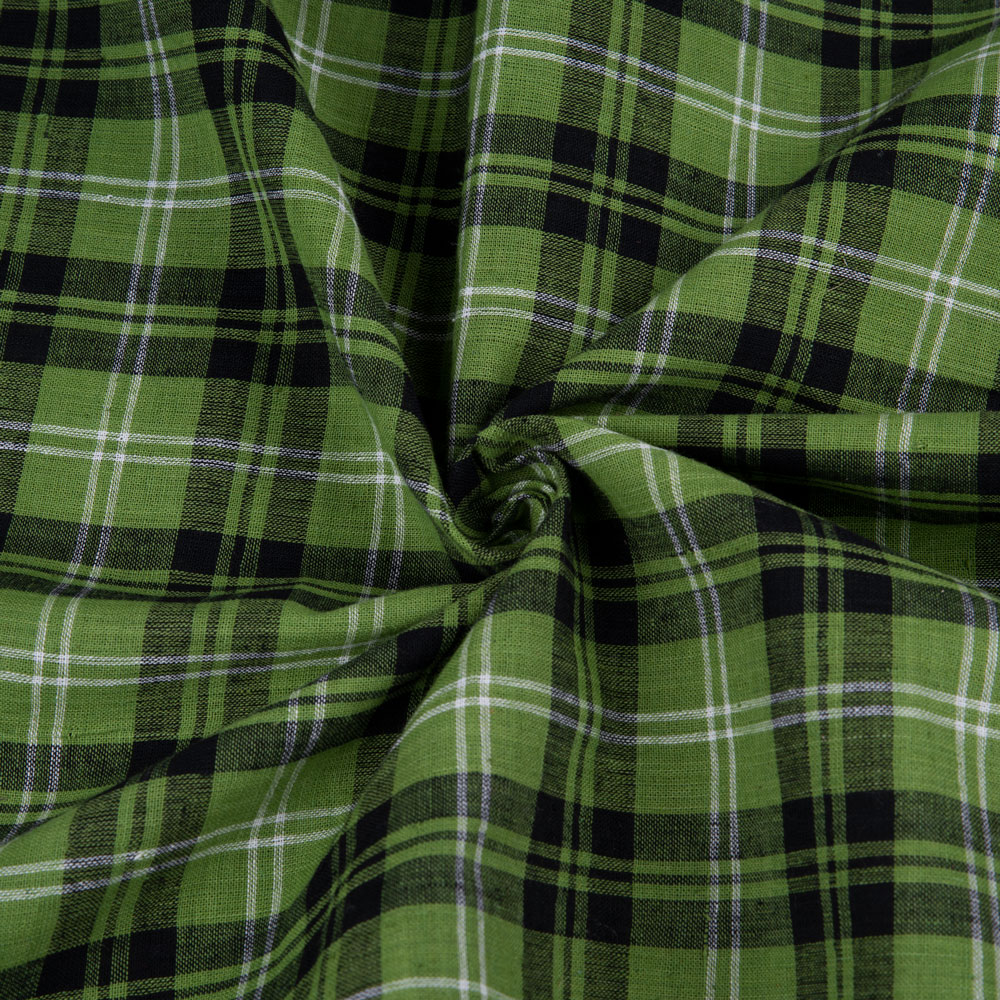 Check Green & Black Pure Cotton 94 GSM Handwoven Fabric