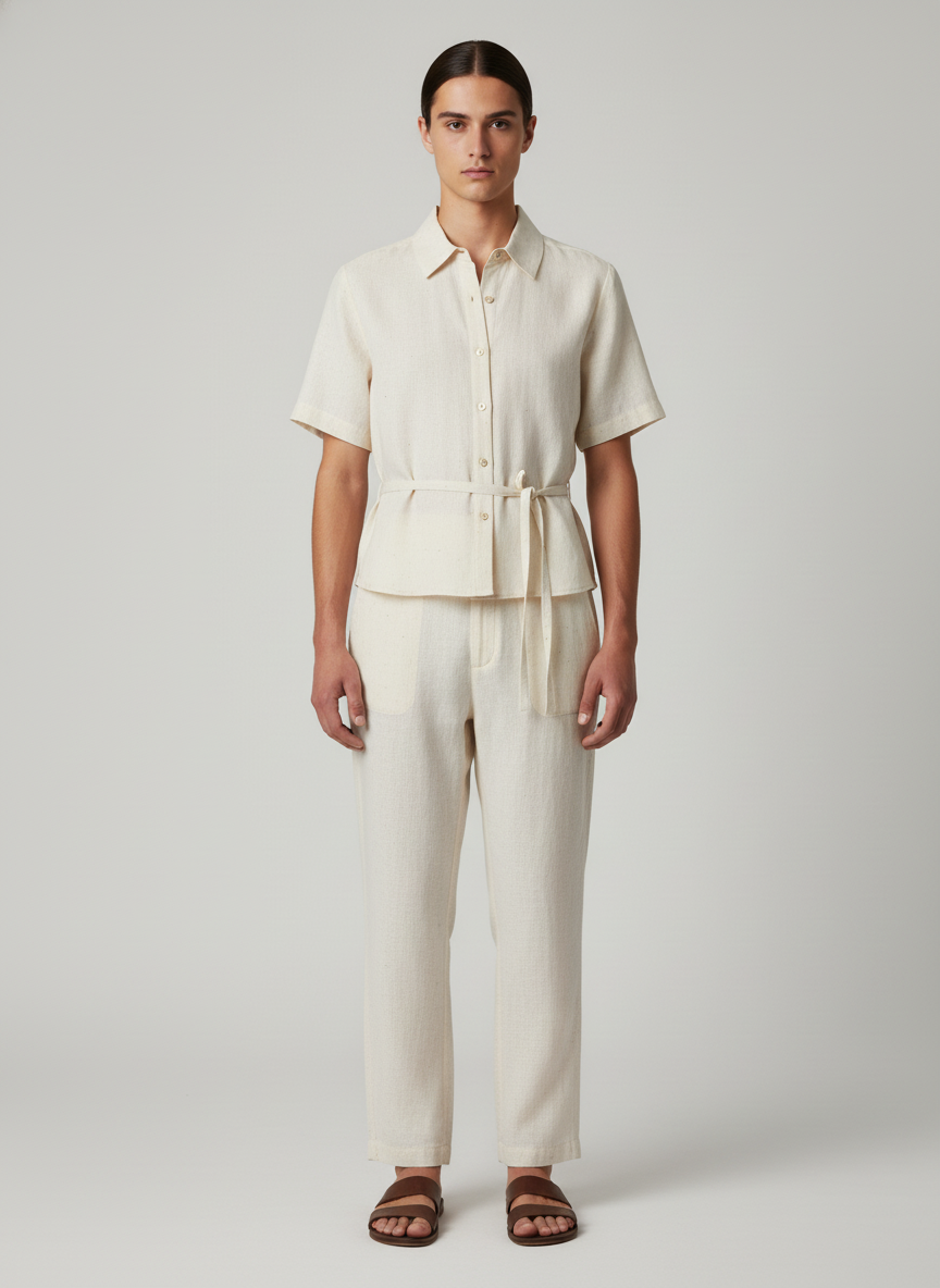 Free Style Wide Polo Collared Top With A Belt Tie