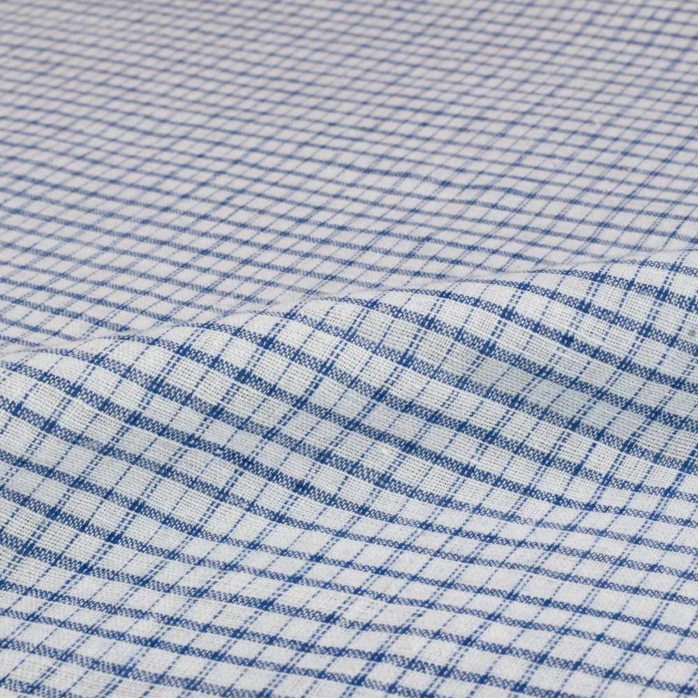 CHECK WHITE & BLUE PURE COTTON 102 GSM HANDWOVEN FABRIC