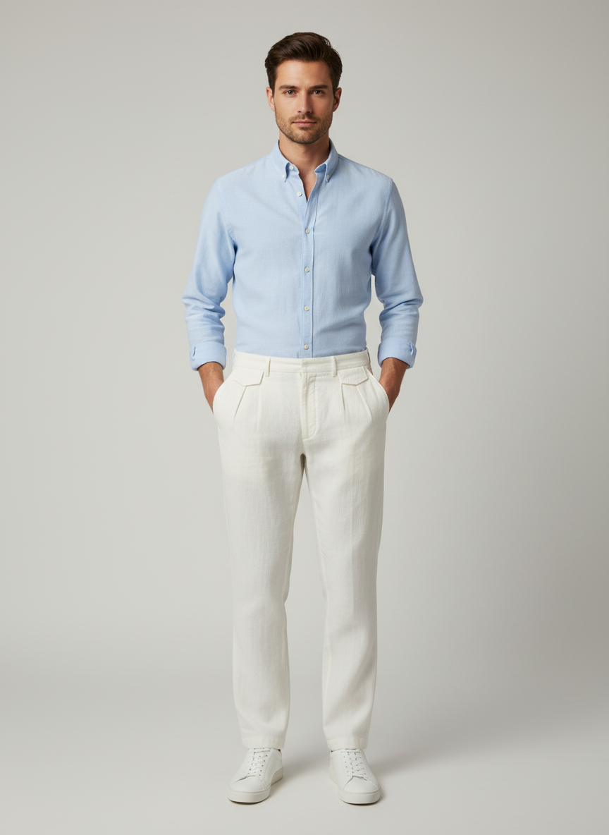 Pleated Trouser With Snap Button Pocket