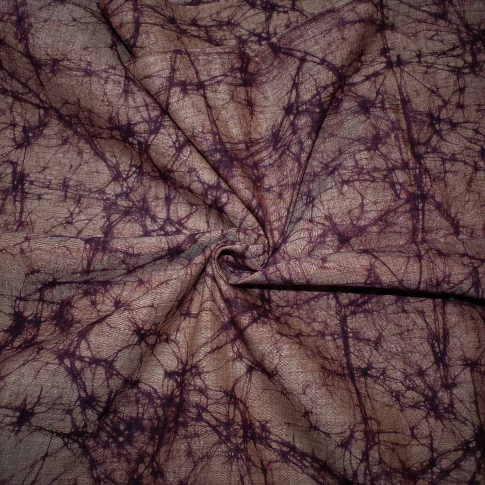 Abstract Purple Brown Batik Printed Khadi Cotton 105 GSM Handwoven Fabric